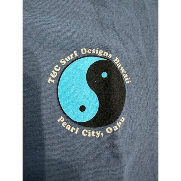 T&C Surf Hawaii Pearl City Oahu Hawaii T-Shirt Medium Dusty Blue Double Sided - Picture 3 of 7